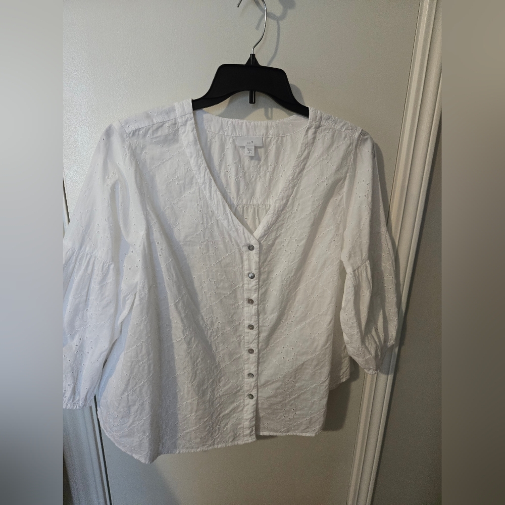 J. Jill White  Cotton Eyelet Blouse